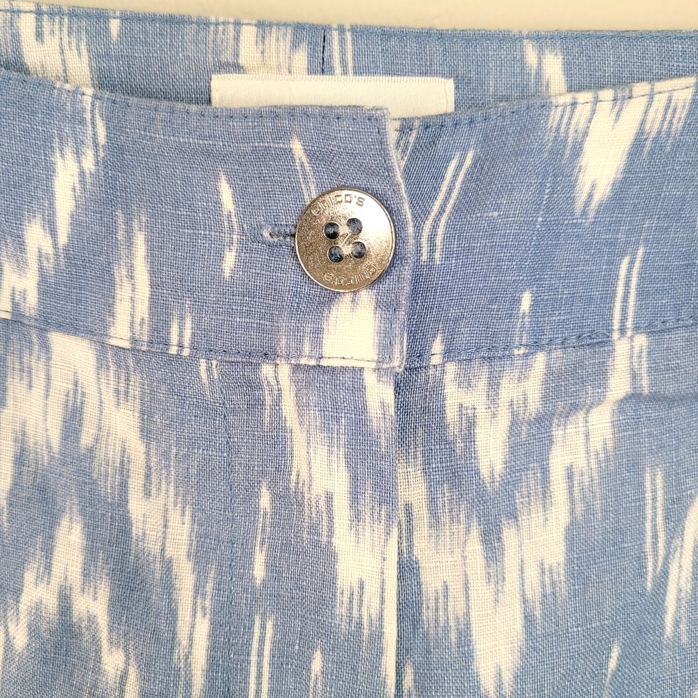 Chico's Ikat Linen Pants blue white size 1 - Picture 5 of 9